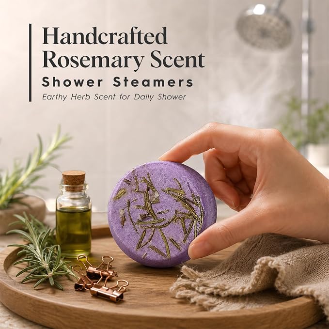 SWCANDY Rosemary Shower Steamers 8 Pack, Home Spa Self Care | Herbal green aromatherapy with natural essential oils, shower gift for women, men, wife & husband.
