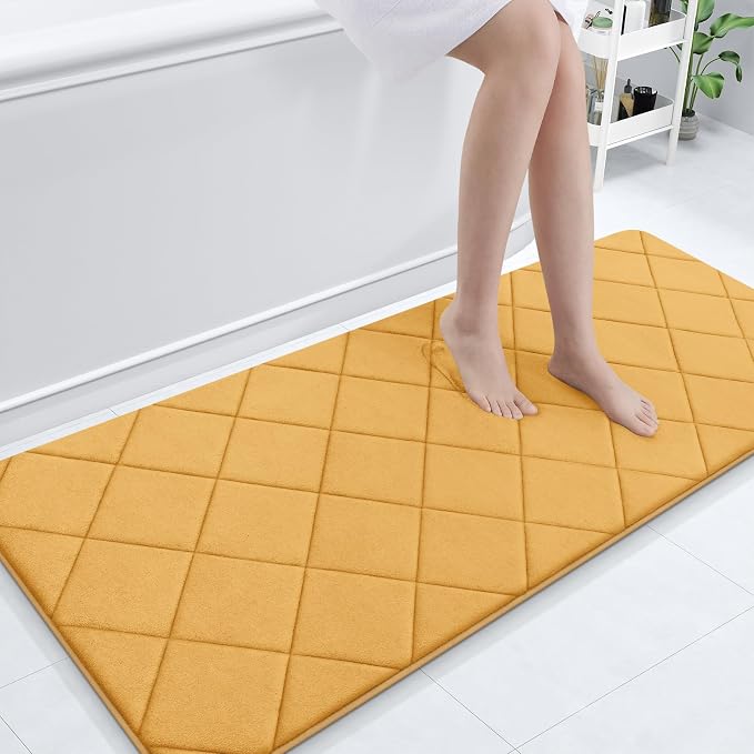 OLANLY Memory Foam Bath Mat 59x24, Ultra Soft and Absorbent Bathroom Rugs | Yellow, Quick Dry, Machine Washable Shower Bath Rugs, Comfortable Bath Carpet for Bathroom Floor, Tub and Shower
