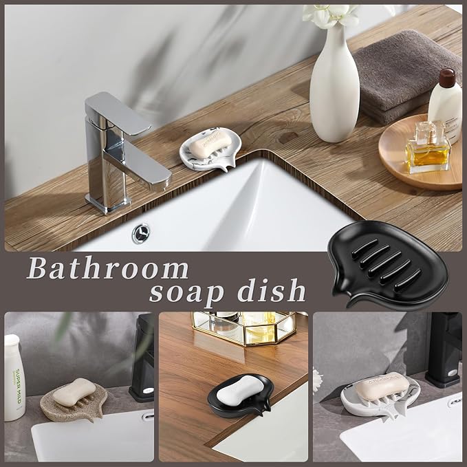 Self Draining Soap Dish for Shower & Bathroom Sink with Drain | Large Marble Resin Non Slip Soap Tray for Bar Soap, Kitchen Counter, Bathtub & Sink