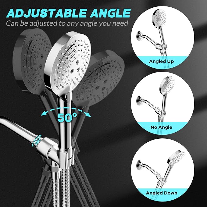 Shower Head Holder for Hand Held Showerheads, Adjustable Shower Arm Mount with Swivel Ball Joint, Premium ABS Bracket, Connect Shower Arm and Shower Hose (Chrome)