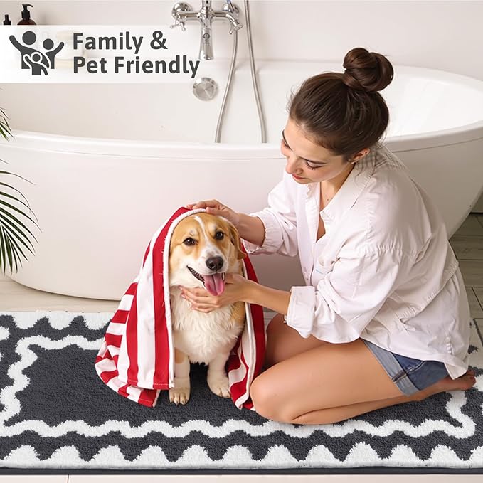 Findosom Bathroom Rugs Sets 5 Piece, Absorbent Soft Non-Slip Bath Rug Set | Washable Microfiber Shaggy Bath Mat Set with Bathroom Runner Rug, U-Shaped Toilet Rugs, Shower Rug&Toilet Lid Cover,Dark Gray