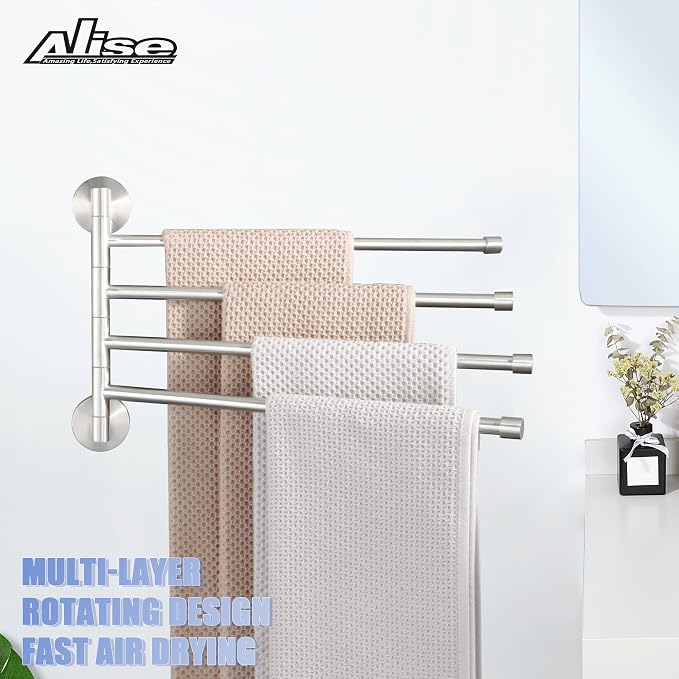 Alise Swing Out Towel Rack,Folding Hand Towel Bar 4 Bars Arm Towel Holder Towel Hanger for Bathroom Wall Mount,Space Saving Towel Rail,GK9003-LS SUS304 Stainless Steel Brushed Nickel