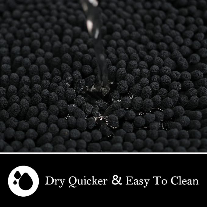 Bathroom Rugs Chenille Bath mat 3 Piece Set, Super Absorbent, Strong PVC Non Slip Backing, Bath mats for Bathroom, Plush Shaggy, Thick, Machine Washable, Bathtub, Shower, Toilet, Black