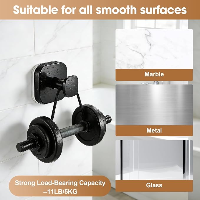 Suction Cup Hooks for Shower, Stainless Steel Bathroom Suction Hooks No Drilling, Heavy Duty Suction Cup Hooks for Towel Robe Loofah, Glass Tile Mirror (4Pack Black)