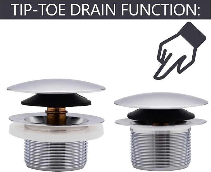 Westbrass D398R-2-26 1-1/2" NPSM Coarse Thread Mushroom Tip-Toe Bathtub Drain Stopper, Polished Chrome (2-Pack)