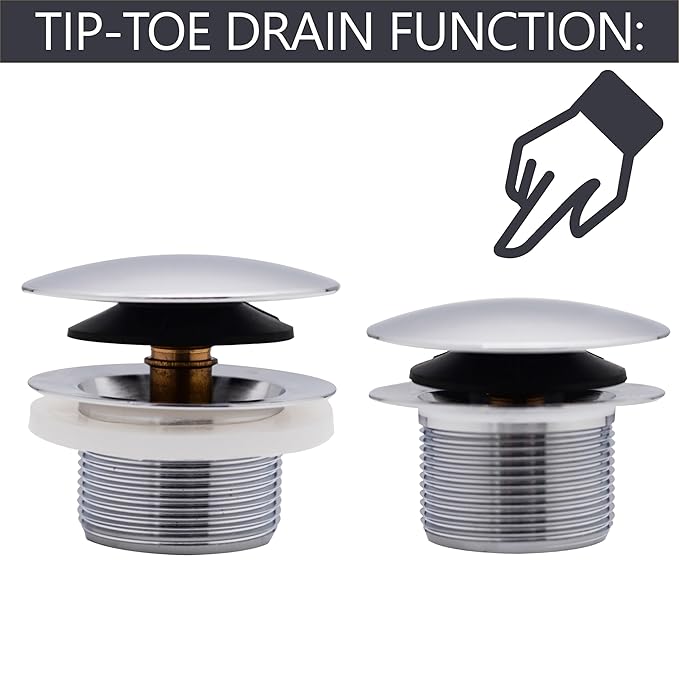 Westbrass A398R-26 1-1/2" NPSM Coarse Thread Mushroom Tip-Toe Bathtub Drain Stopper, Polished Chrome