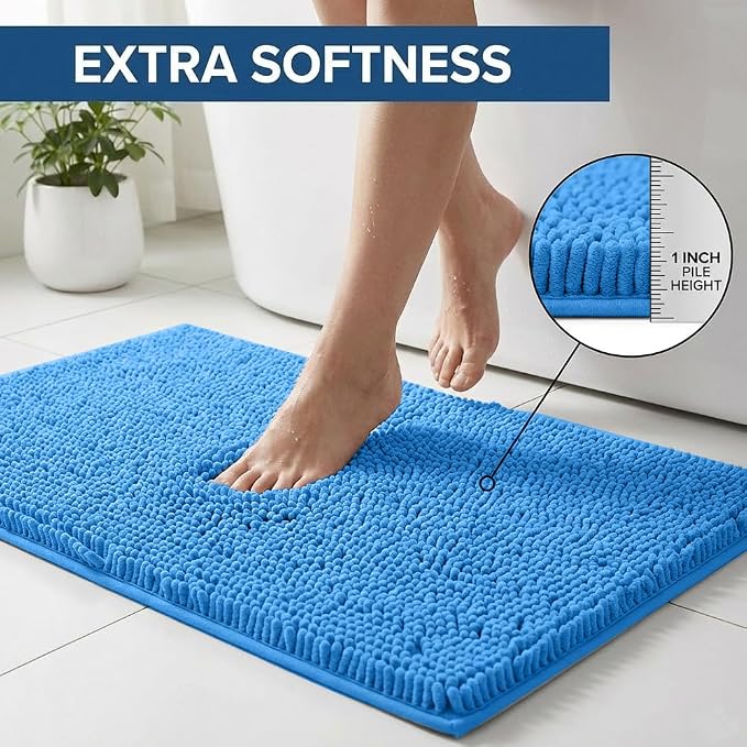 Bathroom Rugs Sets 2 Piece,Super Absorbent Chenille Bath Mats and U-Shaped Toilet Rug,Strong PVC Non Slip Backing,Microfiber Washable Dry Quickly Bath Mats for Bathroom(20"x32"+20"x20"U, Calm Blue)