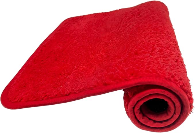 Red Bathroom Rugs Water Absorbent Chenille Bath Mat for Bathroom Machine Washable Shower Mats Bath Rug for Kids Shower Tub,20" x 32",Red