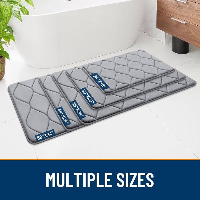 Smiry Memory Foam Bath Mat 36x24, Ultra Soft Absorbent Bathroom Rugs | Grey, Plush Quick Dry and Machine Washable Cushion Bath Mats for Bathroom, Shower, Tub & Home Decor