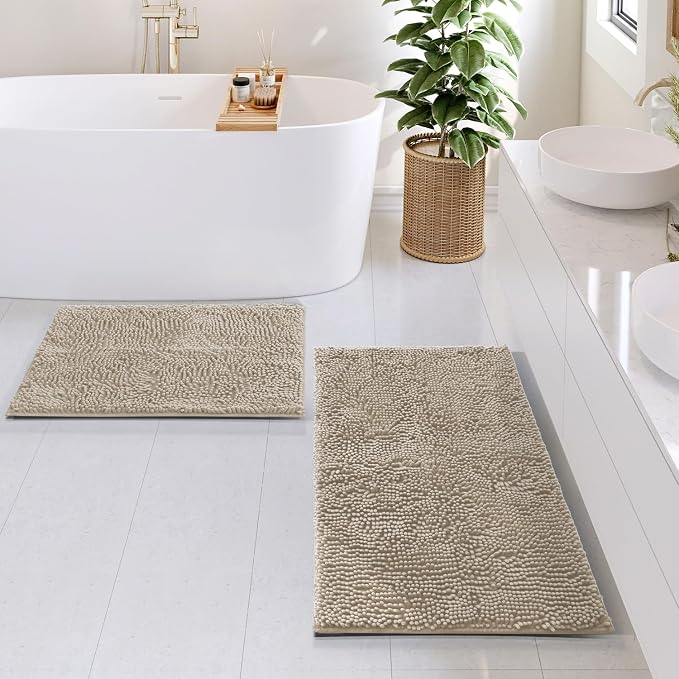 Hearth & Harbor Bathroom Rugs, Chenille Bath Mat - Machine Washable Bath Mats for Bathroom Non-Slip Backing Rubber, Quick Dry Bathroom Mat