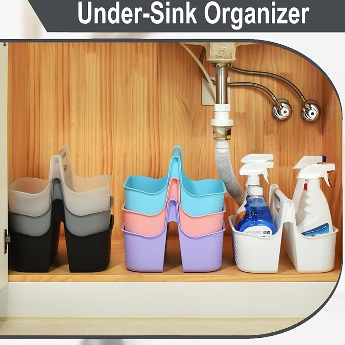 Haundry Portable Shower Caddy Basket, 2 Compartments Plastic Cleaning Caddy Organizer, Large Storage Tote with Handle for Bathroom, College, Dorm Room Essentials, White