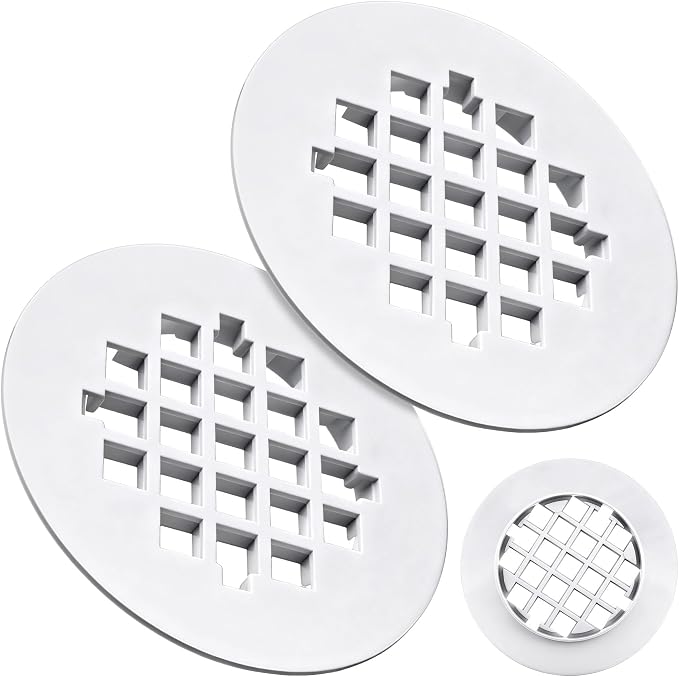 Enhon 2 Pack 4-1/4 Snap in Shower Drain Cover, Round Strainer Drain Grid, Bathroom Shower Grate Cap Replacement for Hair Catcher (White,PVC Plastic)