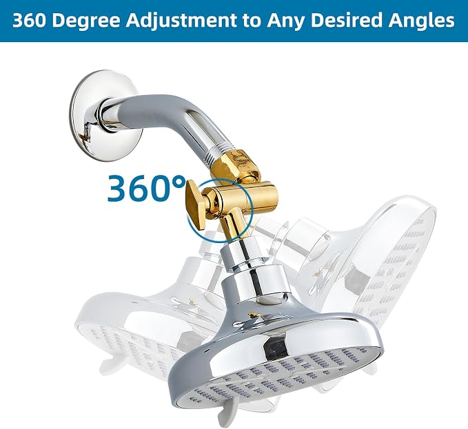 Metal Shower Head Elbow Adapter, 360 ° Adjustable Swivel Brass Showerhead Adapter Stainless Steel Shower (Gold)