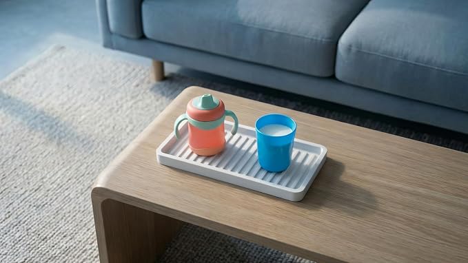 Silicone Sink and Surface Organizer Tray, Sponge Holder, Vanity Tray, Trivet, Heat Safe, Dishwasher Safe, for Bathroom and Kitchen Organization (Light Grey, 9"x3.5")