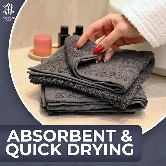 Luxe 6-Piece Hand Towel Set – Soft & Absorbent Cotton, Hotel Quality, Quick-Drying, Easy Care,16 x 28 in (Dark Grey)