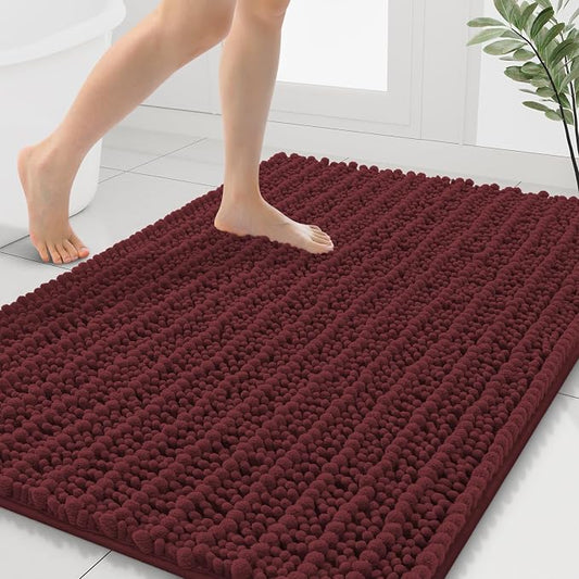 Smiry Bathroom Rugs 40X32, Extra Soft Rubber Backing Chenille Bath Mats | Caramel Red Machine Washable Non Slip Quick Dry Bath Mats for Bathroom Floor, Tub, Shower, Home Decor Accessories