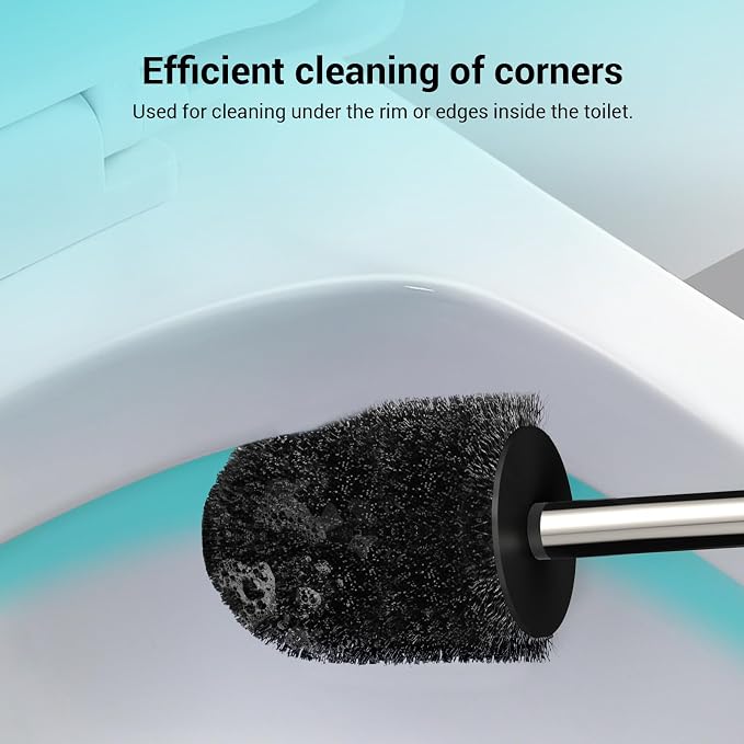 Toilet Brush and Holder, 3 Pack Compact Size Toilet Bowl Brush with Stainless Steel Handle, Small Size Plastic Holder Easy to Hide, Space Saving for Storage, Drip-Proof, Easy to Assemble Black