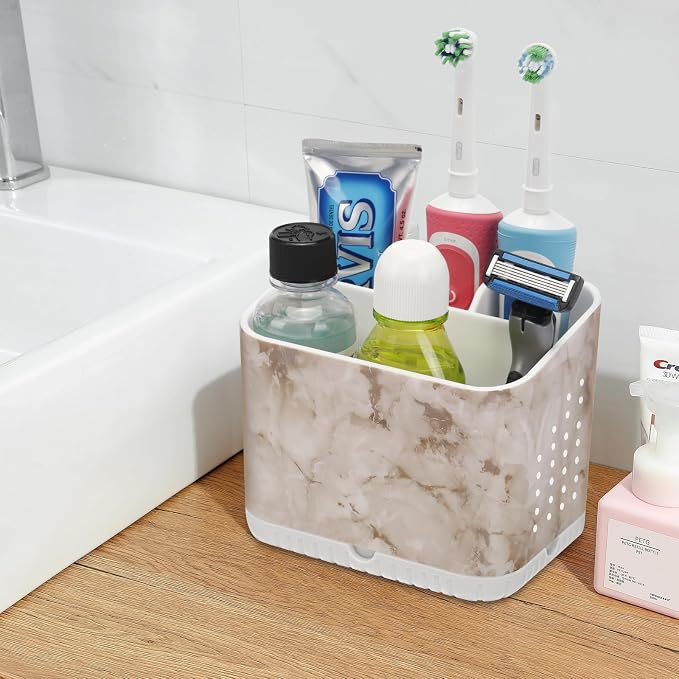 PARKMANI Toothbrush Holders for Bathrooms, Kids Electric Toothbrush and Toothpaste Holder, Toothbrush Caddy Organizer, 4 Slots Tooth Brushing Stand for Bathroom Organizer Countertop (White Marble)