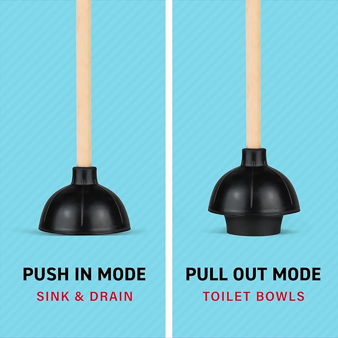 SteadMax Heavy Duty Toilet Plunger, Double Thrust Rubber Cup, Wood Handle