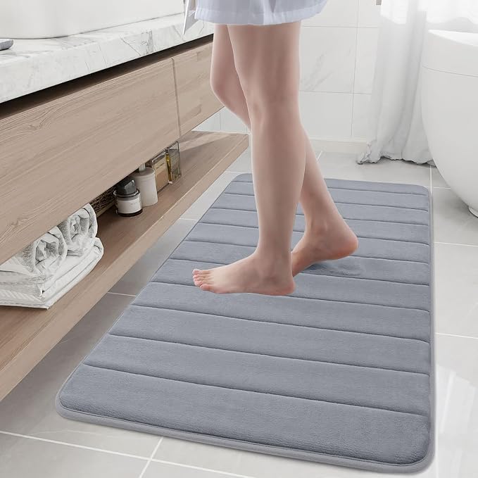 Buganda Memory Foam Bath Mat 45 x 27, Ultra Soft Absorbent Bathroom Rugs | Medium Grey, Machine Washable Quick Dry Bath Mats for Bathroom Floor, Shower and Tub, Home Decor Accessories