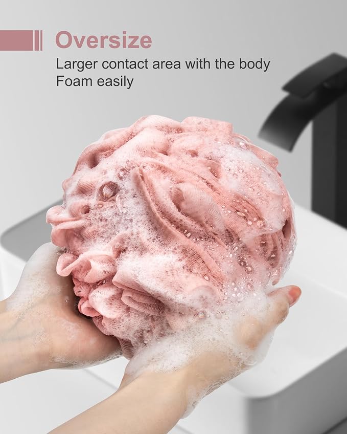 MTDLYICE Loofah Sponge, XXL Large Loofah 100g 4 Pack, Bath Sponge Soft Mesh Shower for Men, Body Scrub, Shower Pouf Bath Accessories, for Body Wash, Soap (Red Soil)