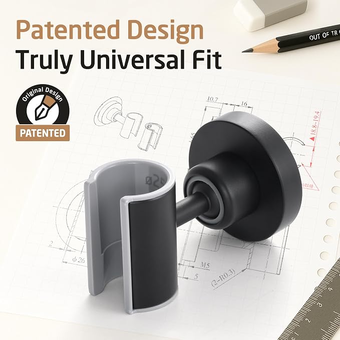 KES Upgraded Dual Size Opening Shower Head Holder, Black, 2X Strong Adhesion, 18/8 Stainless Steel, Adhesive Mount, 1 Count, C208DF-BK