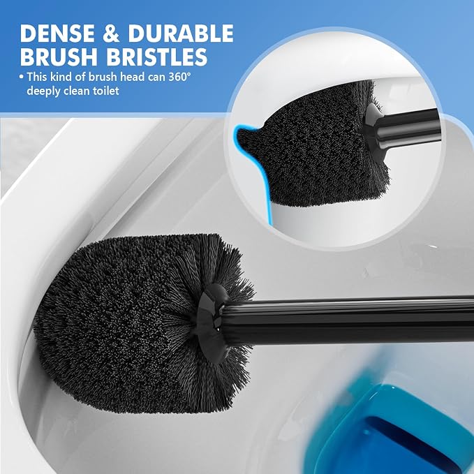 LOVLOY Toilet Plunger and Brush, Bowl Brush and Heavy Duty Toilet Plunger Set with Ventilated Holder, 2-in-1 Toilet Brush and Plunger Combo for Bathroom Cleaning (2, Black)