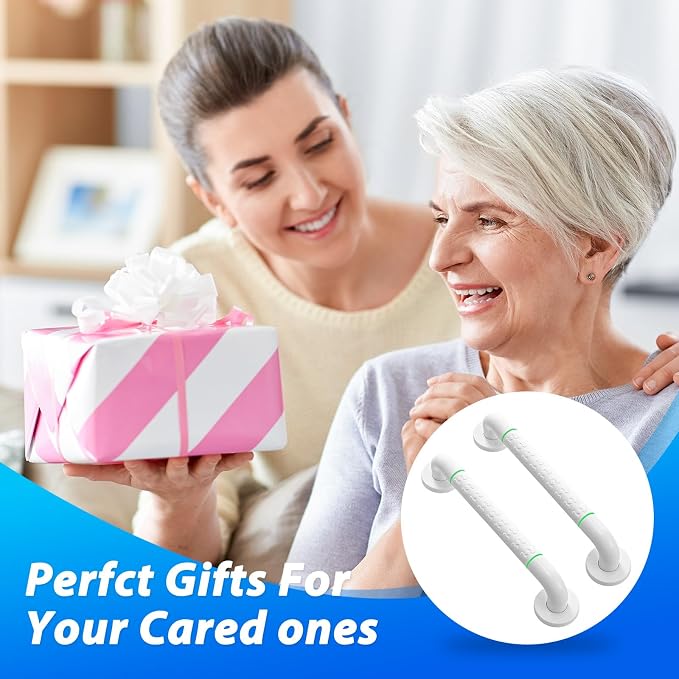 2 Pack 16 Inch White Shower Grab Bar,Bath Grab Rails with Anti-Slip Grip and Safety Luminous Circles,Stainless Steel Bath Handle Bathroom Grab Bar for Seniors, Elderly, Handicap