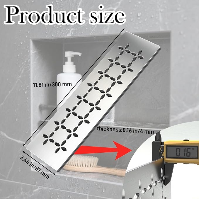 12 Inch Shower Niche Shelf 2-Pack, 4mm Stainless Steel with Drainage Design for Kerdi Board SN/-SNLT, Tile Ready Floral Shelves with Smooth Finish