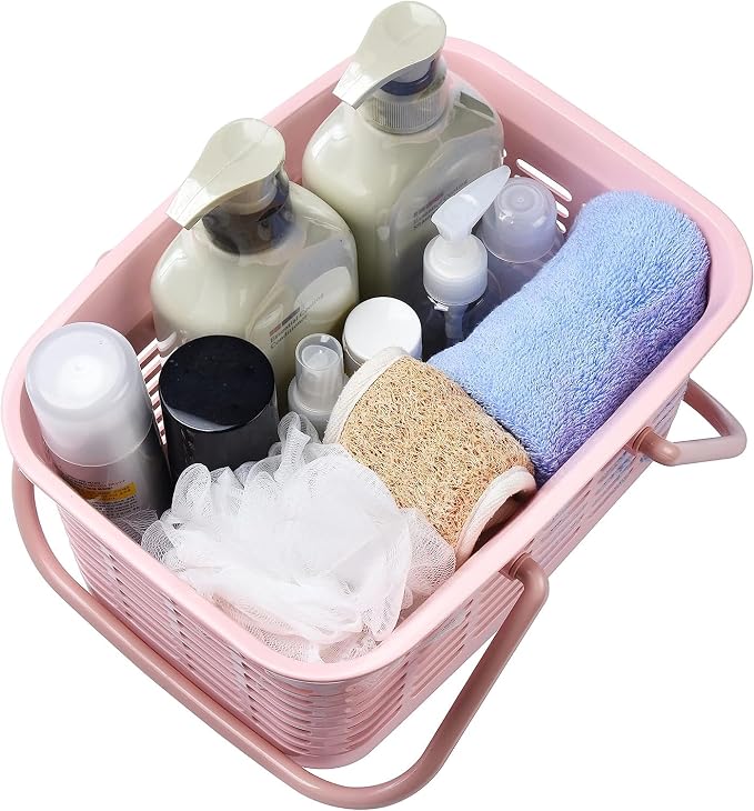 ALINK Plastic Shower Caddy Basket with Handle, Portable Organizer Storage Basket for College Dorm, Bathroom, Kitchen - Pink