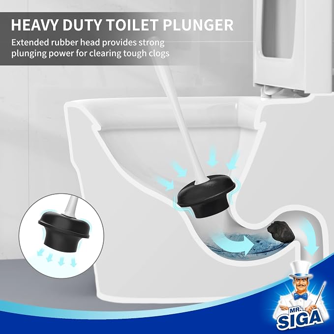 MR.SIGA Toilet Plunger and Brush Combo for Toilet Cleaning, White, 2 Set (Pack of 2)