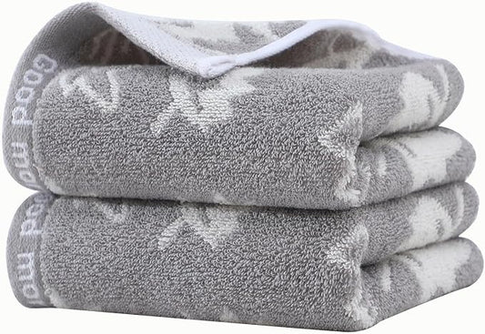 2 Pack Decorative Maple Leaf Hand Towels (Grey - 2 Pack) | Decorative Hand Towel Set for Face Spa Bath Gym Kitchen, 13x30 Inch, Premium materials ensure