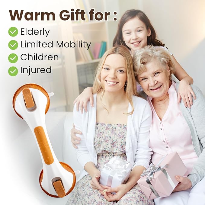TAILI Shower Grab Bar, 12 Inch Shower Handle for Bathtubs and Elderly, Suction Grab Bars for Seniors Bathroom Safety Handles for Elderly, No Drilling Removable,Wood Grain,G9