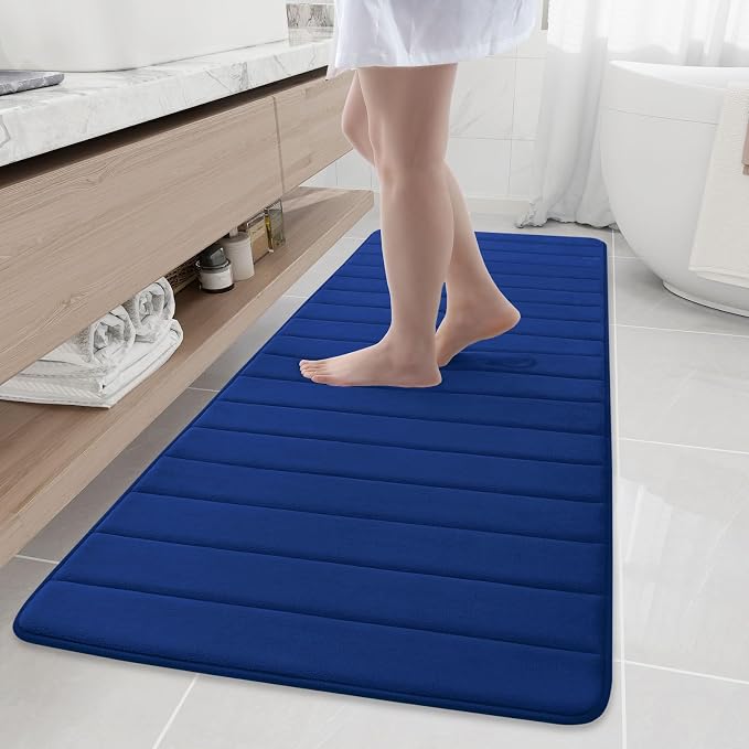 Buganda Memory Foam Bath Mat, 70" x 24", Ultra Soft and Non-Slip Bathroom Rugs, Water Absorbent and Machine Washable Bath Rug Runner for Bathroom, Shower, and Tub, Navy Blue | Navy Blue, Machine Washable Quick Dry Bath Mats for Bathroom Floor, Shower a...
