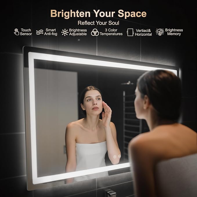 Delma 30x50 LED Bathroom Vanity Mirror with Lights, Anti-Fog, Dimmable | Front & Backlit with 3 Color Modes and Memory, 5mm Shatterproof Glass, Plug-in or Hardwired, Horizontal or Vertical