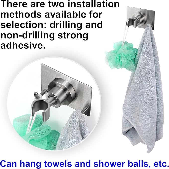 Shower Head Holder All Metal Strong Adhesive and Drilling Screws Two Installation Methods, Adjustable Handheld Shower Head Mount,Stainless Steel Hand held Showerhead Wand Bracket