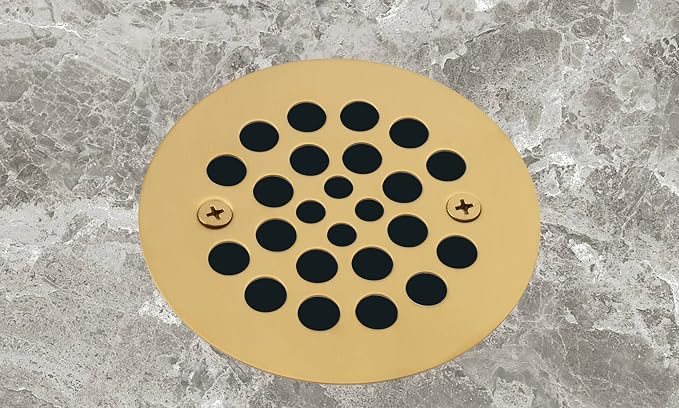 Artiwell 4-1/4“ Shower Strainer Drain Trim Set, Screw-in Shower Strainer Drain Cover, Plastic-Oddities Style Replacement Strainer Grid,Machine & Self-Tapping Screws Included (Brushed Gold)