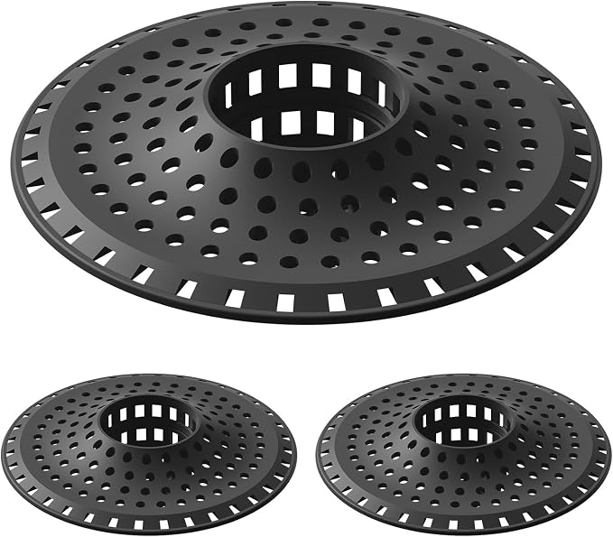 Aluvor Bathtub Drain Hair Catcher,Silicone Tub Hair Catcher Drain Protector | Collapsible Shower Hair Drain Catcher Strainer for 1.48'' to 1.76'' Flat Regular Drains, 3PCS/Black