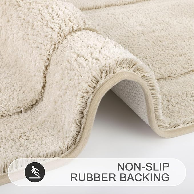SHACOS Microfiber Bathroom Rugs Set of 3 with Toilet Lid Cover Non Slip | Washable Bath Mat Absorbent Bathroom Carpet 16"x24"+U Shape Toilet Rug 20"x24"+Toilet Lid Cover 19"x21", Light Beige