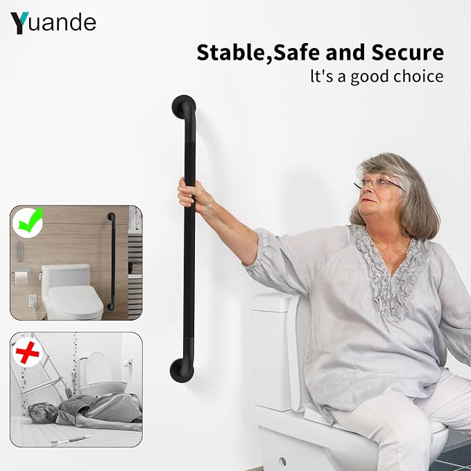 32 Inch Black Grab Bars for Shower with Anti-Slip Knurled Grip,YuanDe Stainless Steel Bathroom Grab Bars, Shower Handrail Support, Handicap Elderly Balance Assist Handles