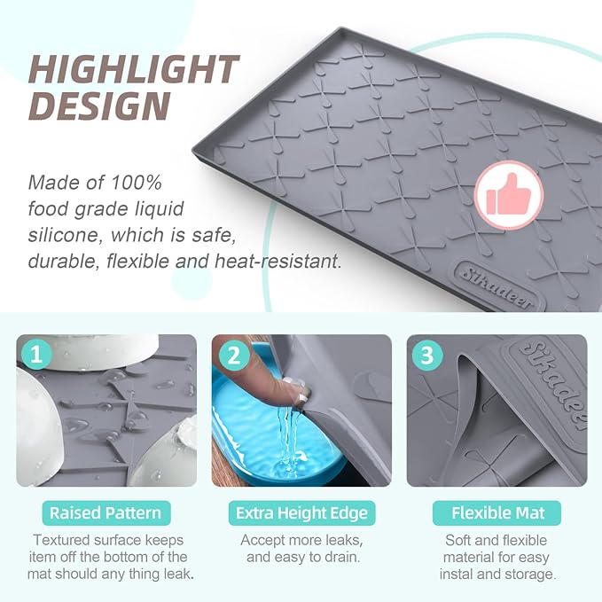 SIKADEER 40" x 22" Under Sink Mat Waterproof, Silicone Mat Kitchen Drawer Shelf and Cabinet Liner, Sink Protector for Kitchen Organizers and Storage, Boot Tray Pet Food Mats