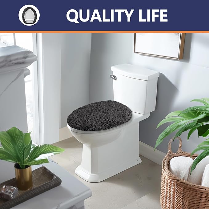 Soft Microfiber Toilet Seat Cover 17.5" x 15" Machine Washable | Solid Toilet Lid Cover Adjustable Rubber Backing Fits Most 16 -17.5" L x 14-16" W Round Oblong and Elongated Toilet Seat