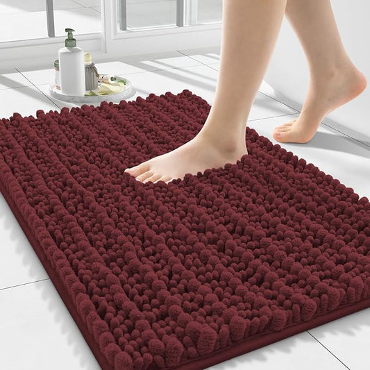 Smiry Bathroom Rugs 24X16, Extra Soft Rubber Backing Chenille Bath Mats | Caramel Red Machine Washable Non Slip Quick Dry Bath Mats for Bathroom Floor, Tub, Shower, Home Decor Accessories