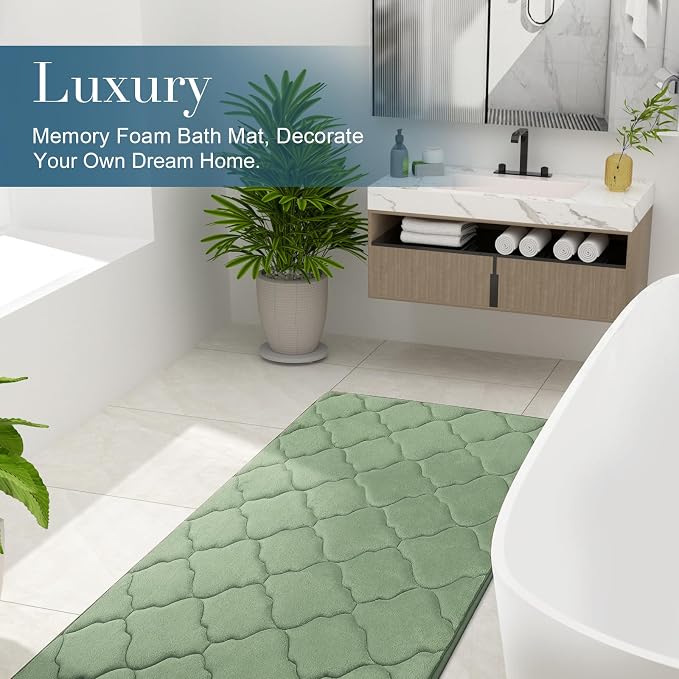OLANLY Memory Foam Bath Mat Rug 36x24, Ultra Soft Bathroom Rugs, Sage Green | Thick Absorbent Carpet, Non-Slip Backing, Machine Washable, for Bathroom Floor, Tub, Shower and Home Decor Accessories