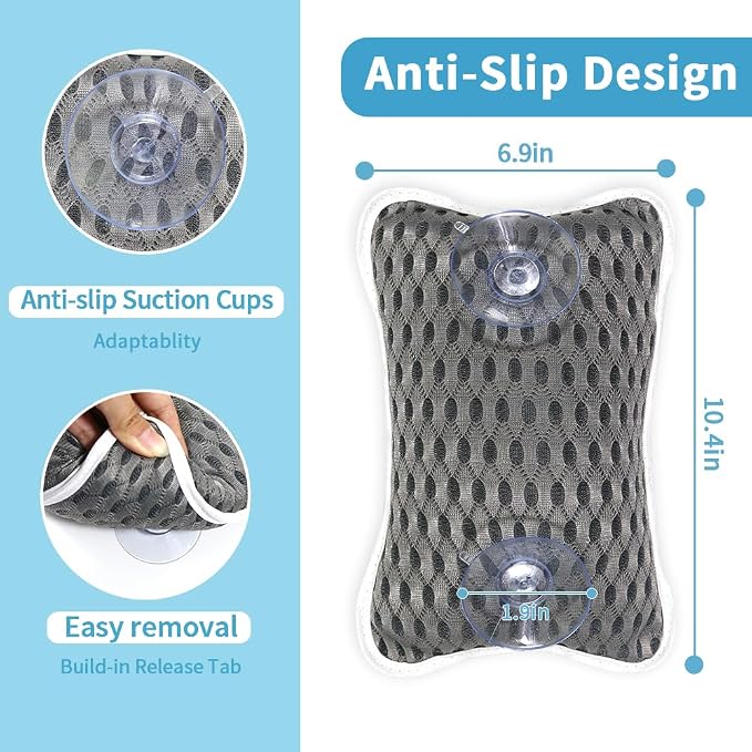 Luxury Bath Pillow, Slip-Resistant Neck & Back Support | 2 Strong Suction Cups Hold the Pillow Firmly in Place on Any Tub, Jacuzzi, or Spa Surface, Relaxing Spa Essentials