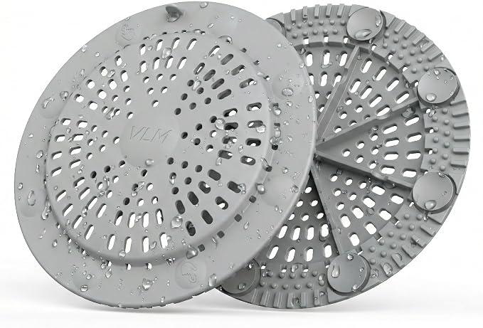 VLM 2 Pack Shower Drain Hair Catcher, Upgraded Drain Cover with Strong Suction Cups, Anti-Clog Hair Trap Stopper for Bathtub Shower Sink Laundry