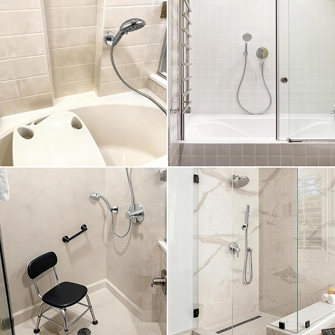 G-Promise All Metal Handheld Shower Head Holder, Adjustable Wall Mount Shower Wand Bracket, Strong Adhesive Disc Mount or Drill Installation (Round, Brushed Nickel)