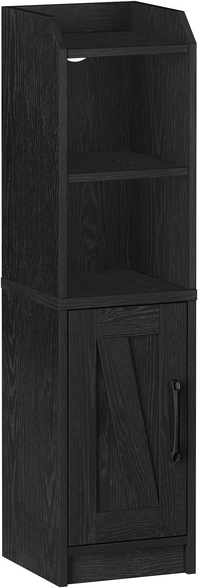 Hzuaneri Bathroom Storage Cabinet, Small Farmhouse Corner Floor Cabinet with Door and Shelves, Narrow Toilet Paper Holder Stand, Bathroom Organizer with Adjustable Shelf, for Small Spaces, Black