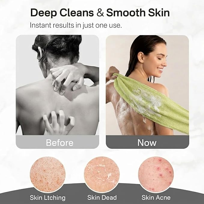 2PCS Exfoliating Washcloth Towel - Exfoliating Body Scrubber Exfoliator, Loofah Sponge Wash Cloth, Korean & Japanse & African Net Sponge Rag - Back Scrubber Washer (Olive Green+Grass Green)