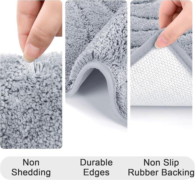 HEBE Bathroom Rugs Sets 2 Piece, Non Slip Washable Absorbent Bath Mat Set | Super Soft Plush Microfiber Bathroom Mats with Runner Set, Solid Bathmat for Floor, Bath Rug for Tub, Shower, Vanity